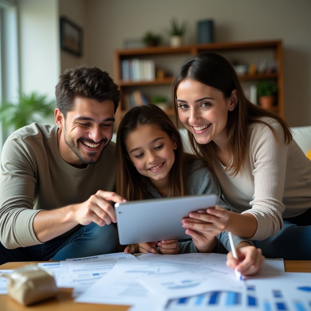 Familia argentina gestionando finanzas